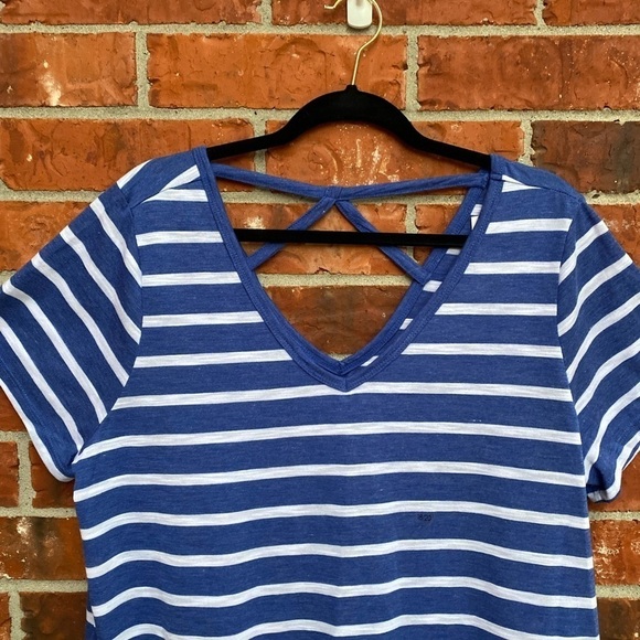 NWT Lane Bryant Womens 18/20 Keyhole Cutout Blue Stripe Vneck Short Sleeve Top - Picture 2 of 10